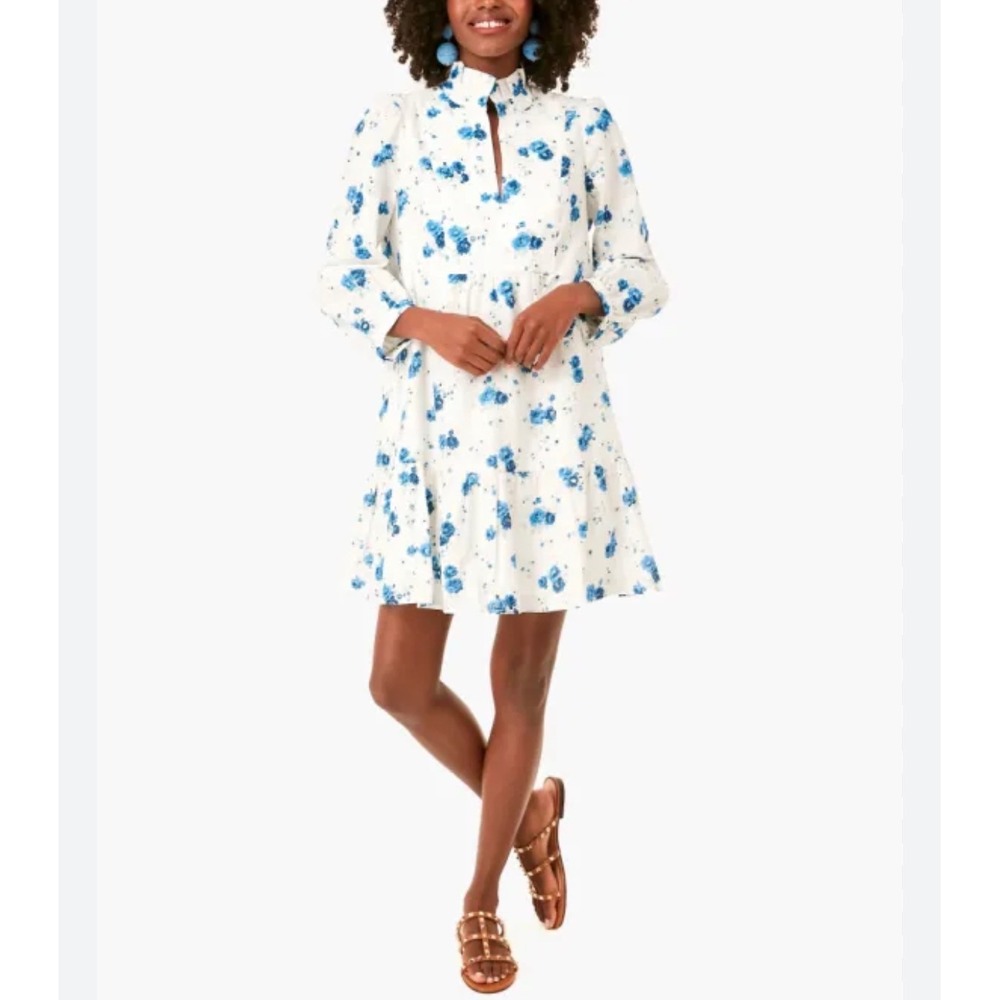 Tuckernuck Blue Poppy Palmerston‎ Dress Linen Cotton Ruffle Hem Floral Size L